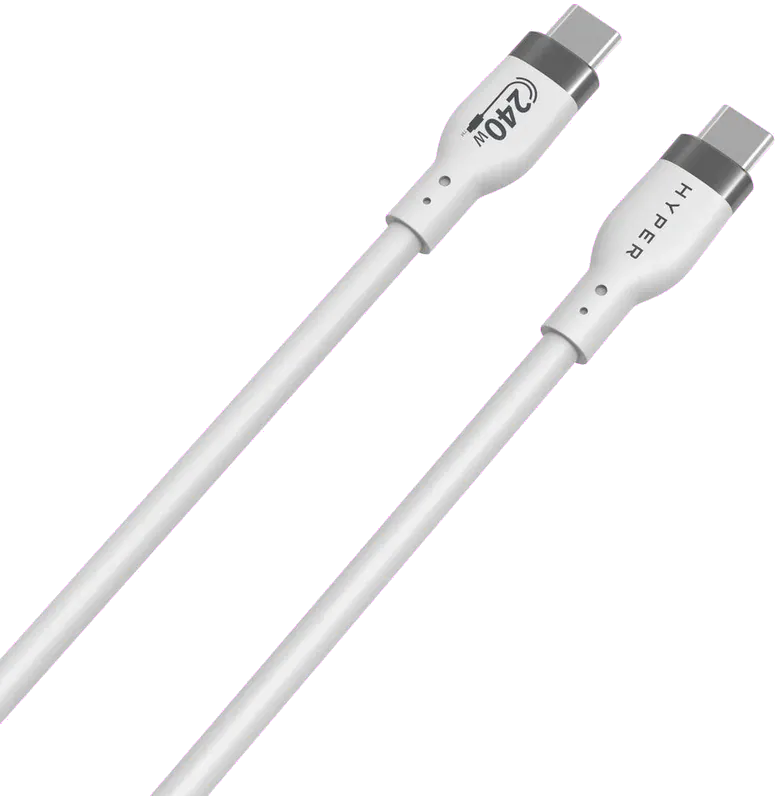 Targus HJ4002WHGL HyperJuice 240W Silicone USB-C to USB-C Cable (6ft/2m), White, 6941921149543