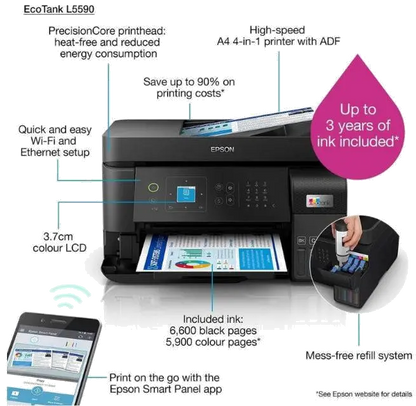 Epson C11CK57403 Multifunctional inkjet color CISS L5590 A4 3-in-1 ADF(30 coli) USB Ethernet WIFI, 8715946706726