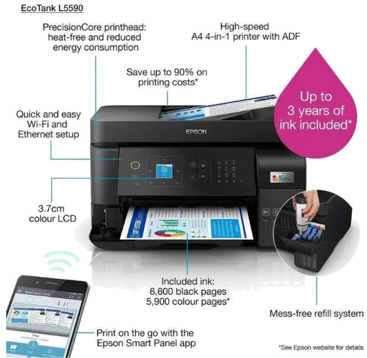 Epson C11CK57403 Multifunctional inkjet color CISS L5590 A4 3-in-1 ADF(30 coli) USB Ethernet WIFI, 8715946706726