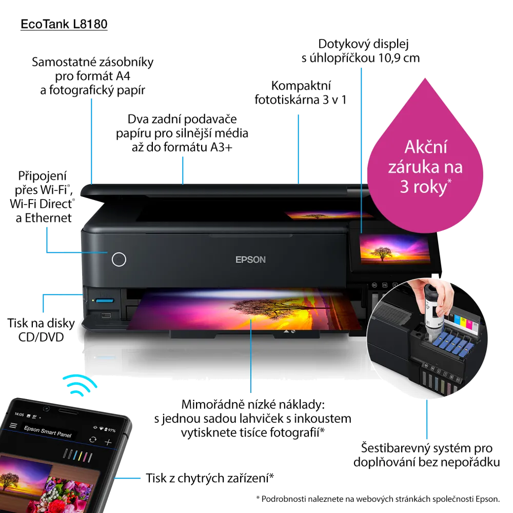 Epson C11CJ21402 Multifunctional inkjet color CISS L8180, dimensiune A3+ 3-in-1 USB 2.0 Wireless, 8715946676388