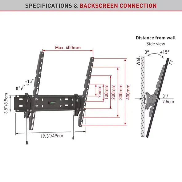 Barkan 31H.B 31H.B Suport TV perete tilt 13-65inch 50kg VESA maxim 400x400mm maxim 50Kg negru, 7290003975983