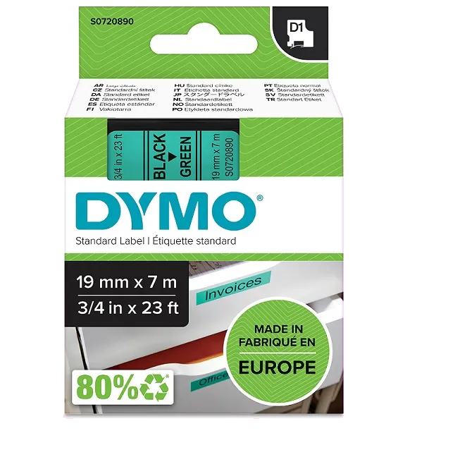 DYMO S0720890 45809 Banda laminata D1 19mmx7m negru pe verde, 5411313452199