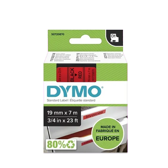 DYMO S0720870 45807 Banda laminata D1 19mm x 7m negru pe rosu, 5411313452175