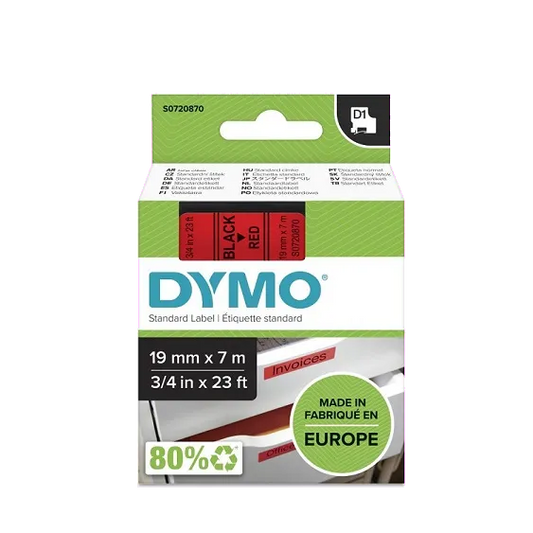 DYMO S0720870 45807 Banda laminata D1 19mm x 7m negru pe rosu, 5411313452175