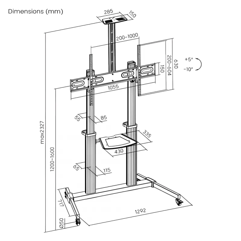 Serioux SRXA-TV44-610TW 44-610TW Stand TV mobil pentru display 60-100inch maxim 100Kg VESA 1000x600 max, 5949494024749