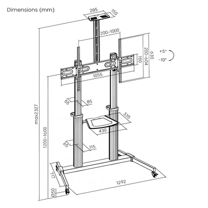 Serioux SRXA-TV44-610TW 44-610TW Stand TV mobil pentru display 60-100inch maxim 100Kg VESA 1000x600 max, 5949494024749