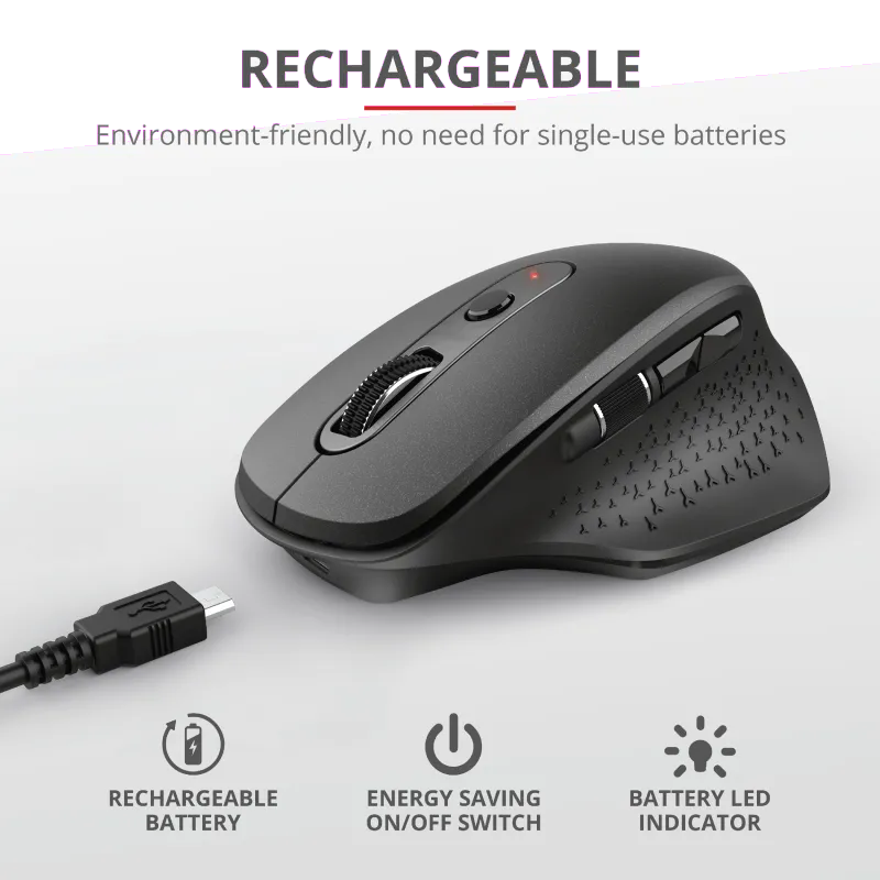 Trust 23812 Ozaa Rechargeable Wireless Mouse black 2.4Ghz silent max 2400 DPI, 8713439238129