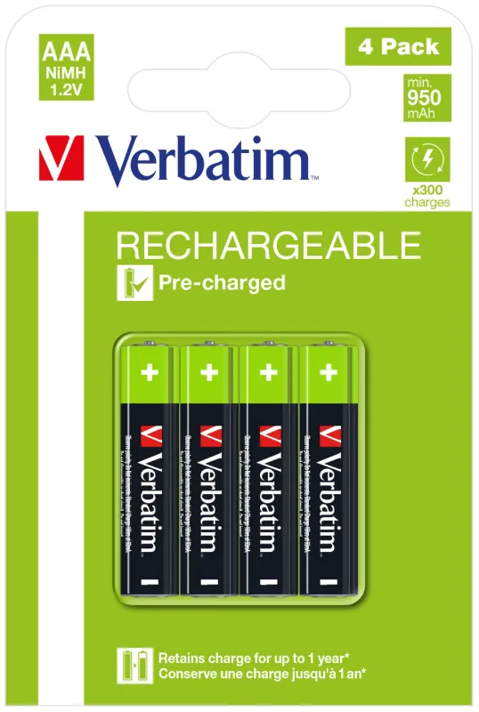 Verbatim 49514 Set 4 acumulatori AAA 950mAh 1.2V, 023942495147