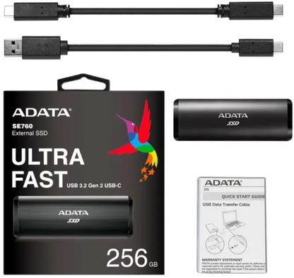 ADATA ASE760-256GU32G2BK SE760 SSD Extern 2.5inch 256GB USB 3.2 Read speed up to: 1000 MB/s Negru, 4710273772707