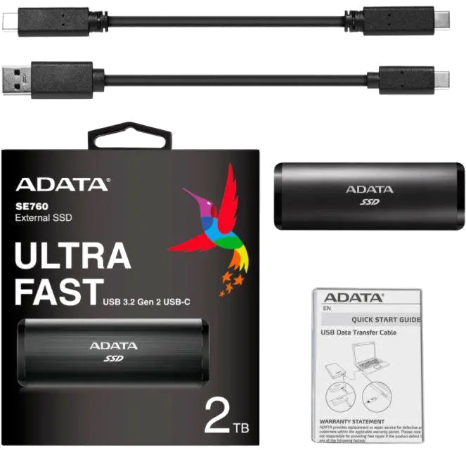 ADATA ASE760-2TU32G2-CBK SE760 SSD Extern 2TB USB 3.2 Type-C Black, 4710273773636