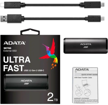 ADATA ASE760-2TU32G2-CBK SE760 SSD Extern 2TB USB 3.2 Type-C Black, 4710273773636