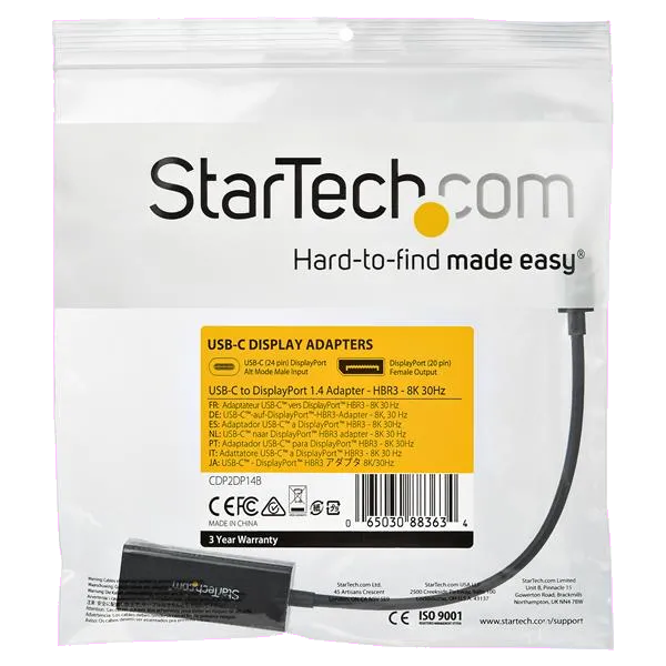 StarTech CDP2DP14B Adaptor USB-C (tata) la Display Port (mama) 1.4 8K/ 5K/ 4K HBR3, 65030883634