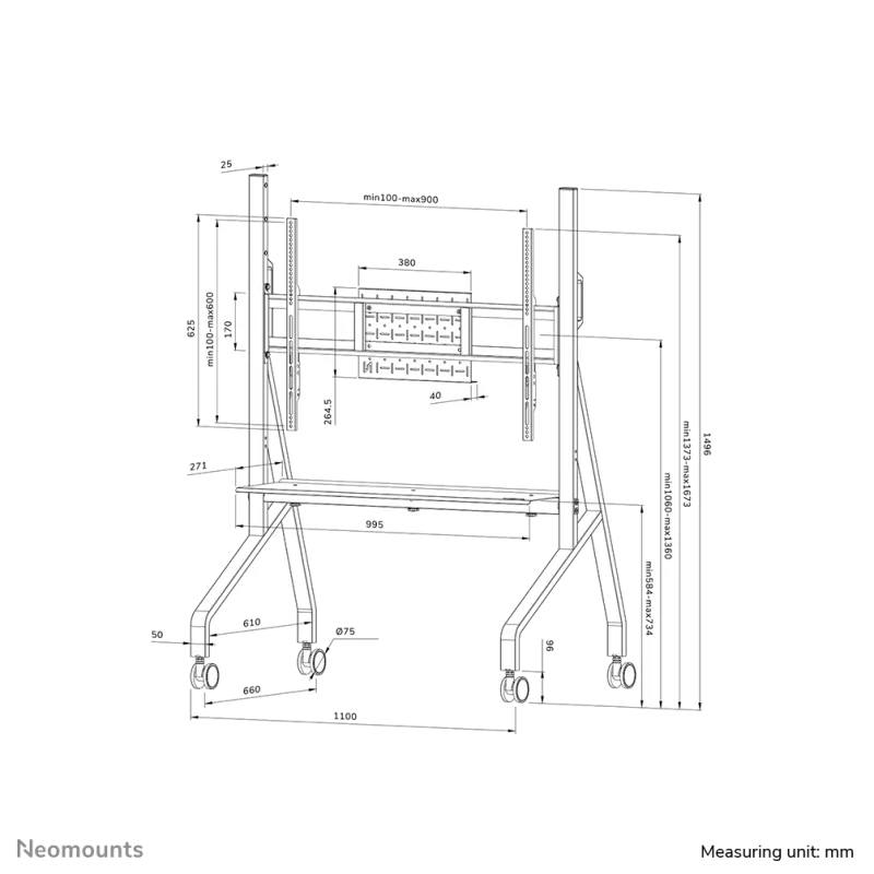 Neomounts FL50-525WH1 Neomounts Stand mobil de podea pentru display-uri 55-86inch VESA maxim 900x600 76Kg 8717371441203