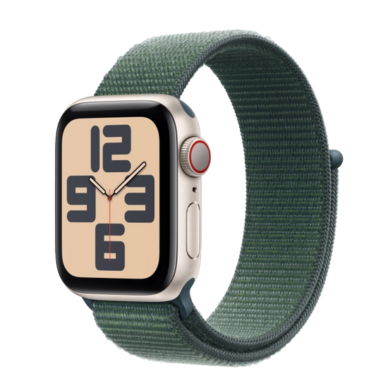 Apple MXGH3QC/A Watch SE2 v3 Cellular 40mm Starlight Alu Case with Lake Green Sport Loop, 195949648366