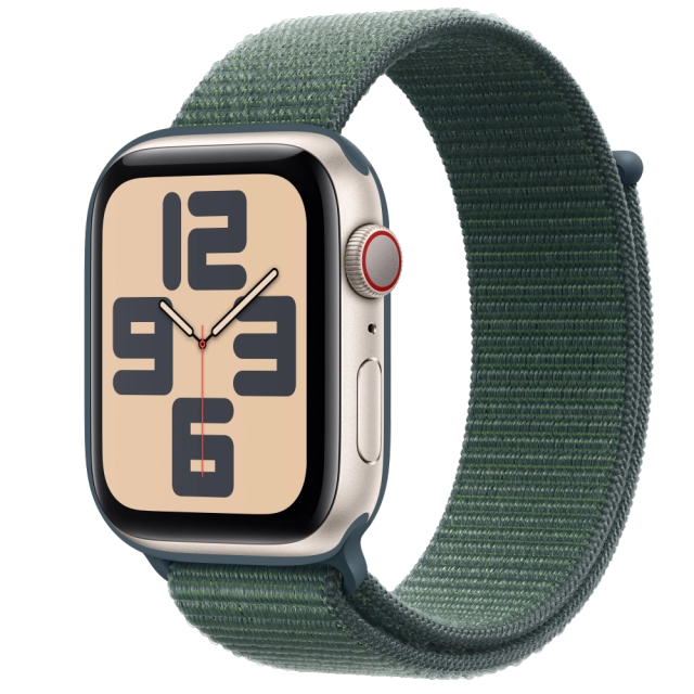 Apple MXGV3QC/A Watch SE2 v3 Cellular 44mm Starlight Alu Case with Lake Green Sport Loop, 195949650789