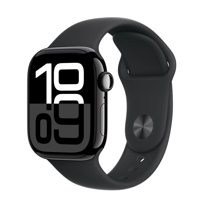 Apple MWWE3QC/A Watch S10 GPS 42mm Jet Black Alu Case with Black Sport Band S/M, 195949562938