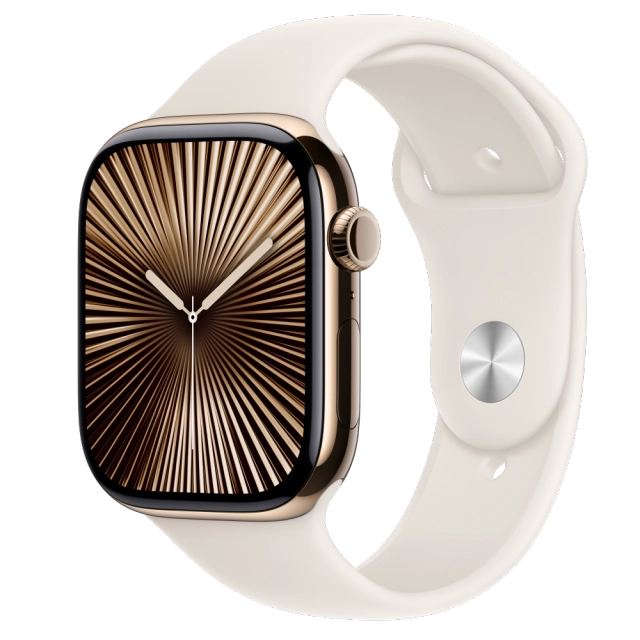 Apple MWYX3QC/A Watch S10 Cellular 46mm Gold Titanium Case with Starlight Sport Band S/M, 195949563430