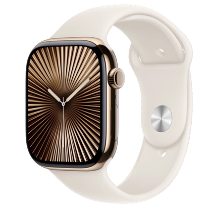 Apple MWYX3QC/A Watch S10 Cellular 46mm Gold Titanium Case with Starlight Sport Band S/M, 195949563430