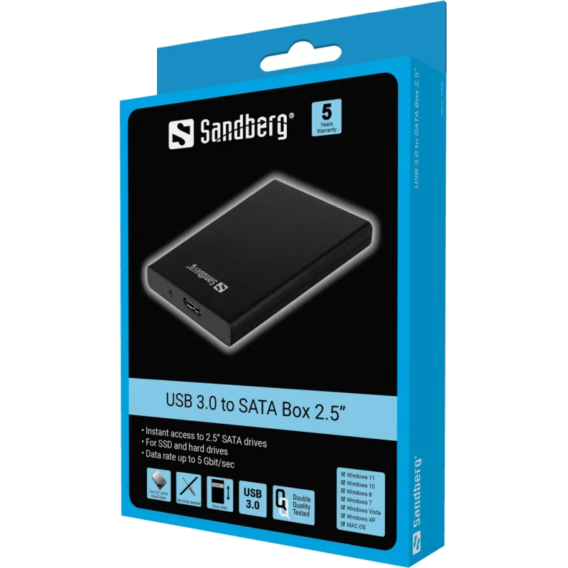 Sandberg 133-89 USB 3.0 to SATA Enclosure, SATA 2.5'' SSD/HDD, 5705730133893