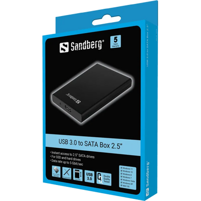 Sandberg 133-89 USB 3.0 to SATA Enclosure, SATA 2.5'' SSD/HDD, 5705730133893