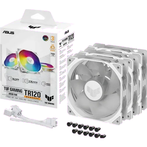 Asus TUF GAMING TR120 FAN ARGB RV WHITE 3IN1 TUF Gaming TR120 ARGB RV WHITE set 3 Ventilatoare carcasa 120mm viteza 2000 RPM, 4711387543511