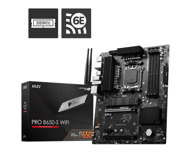 MSI PRO B650-S WIFI Placa de baza MSI PRO B650-S WIFI DDR5 AM4 ATX 2xPCIe x16 HDMI DP 4xSATA, 4711377132862