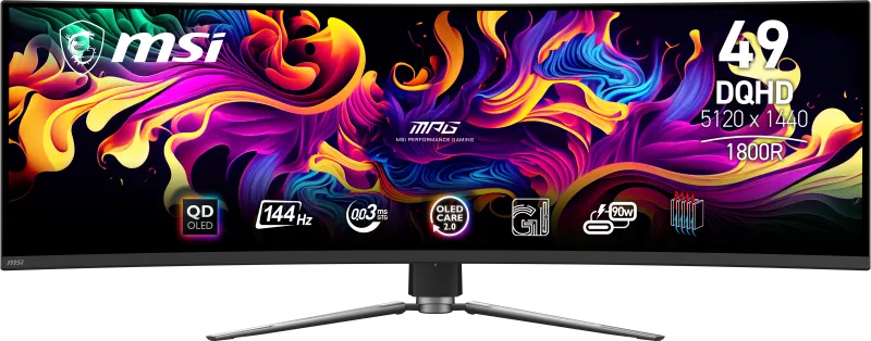 MSI MPG 491CQP QD-OLED Monitor Gaming MPG 491CQP QD-OLED 49inch QD-OLED 5120x1440 Curve 1800R, 4711377143622