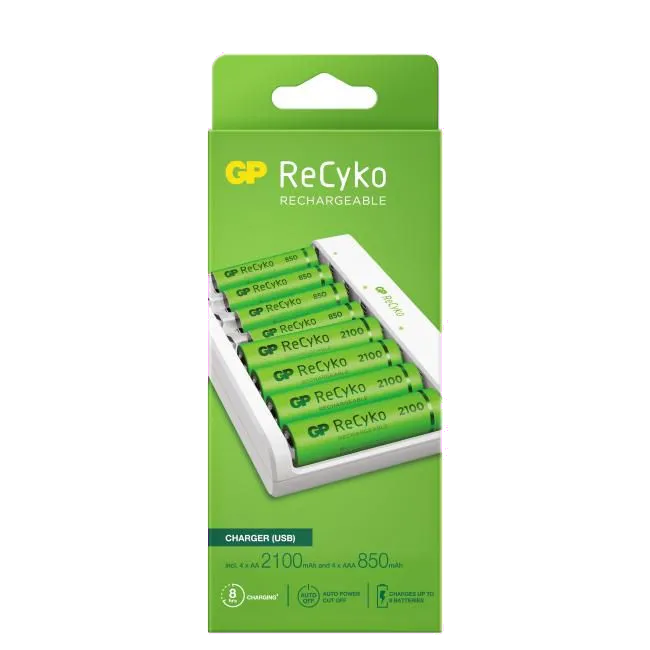 GP Batteries 202252 ReCyko E811 Incarcator acumulatori USB + 4x 2100mAh AA + 4x 850mAh AAA, 4891199210150