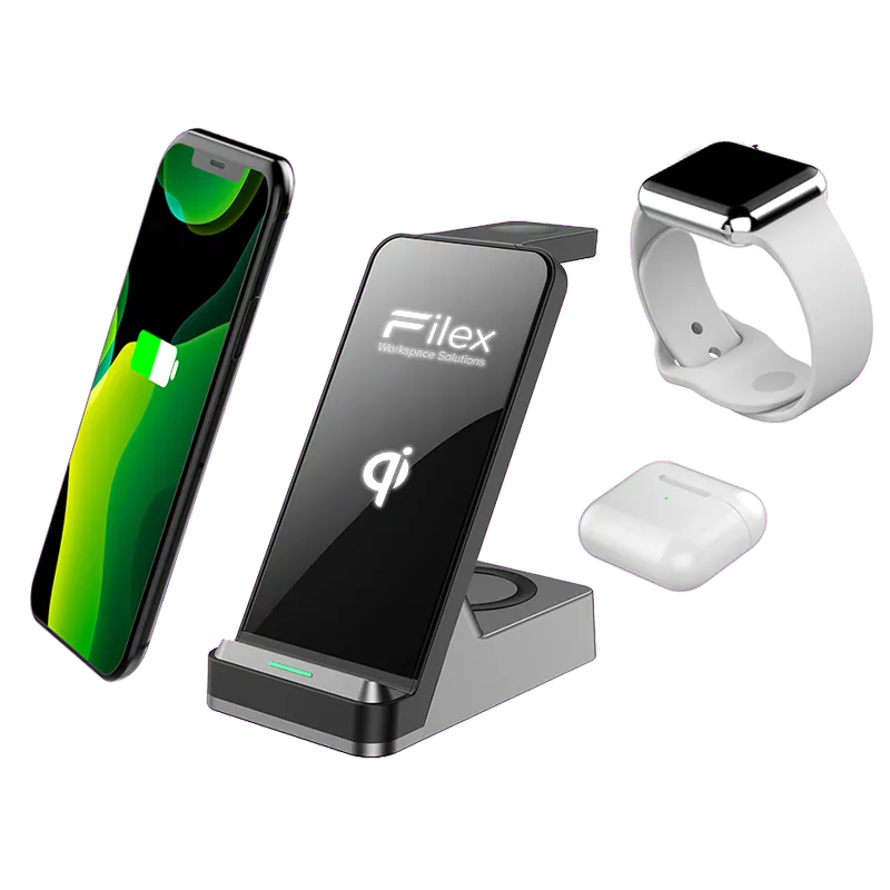 Fellowes 100091521 Filex 3 in 1 incarcator wireless pentru iPhone iWatch si earbuds USB-A 1m