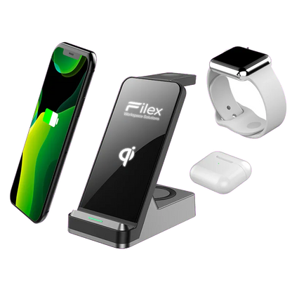 Fellowes 100091521 Filex 3 in 1 incarcator wireless pentru iPhone iWatch si earbuds USB-A 1m