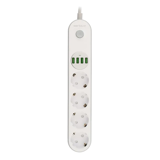 Serioux SRXP-PS44W Prelungitor cu protectie 4 prize schuko 4xUSB-A 5V 3.1A 17W maxim 2500W 2m, 5949088545759