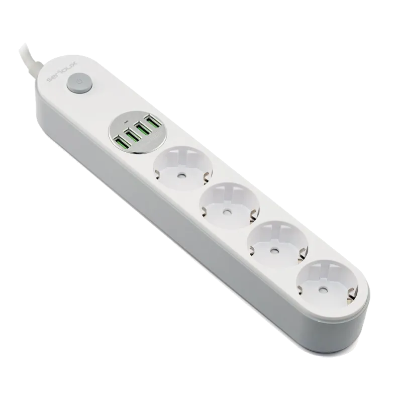Serioux SRXP-PS44W Prelungitor cu protectie 4 prize schuko 4xUSB-A 5V 3.1A 17W maxim 2500W 2m, 5949088545759