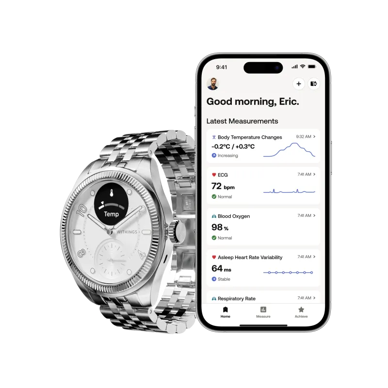Withings HWA10-MODEL 10-ALL-INT Withings ScanWatch Nova Brilliant 39mm Titanium Silver, 3700546710261