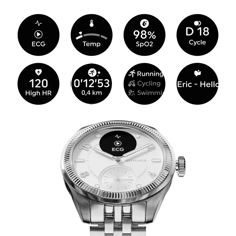 Withings HWA10-MODEL 10-ALL-INT Withings ScanWatch Nova Brilliant 39mm Titanium Silver, 3700546710261