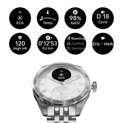 Withings HWA10-MODEL 10-ALL-INT Withings ScanWatch Nova Brilliant 39mm Titanium Silver, 3700546710261