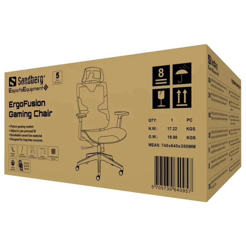 Sandberg 640-95 ErgoFusion Gaming Chair Basic scaun ergonomic sustine maxim 150Kg, 5705730640957