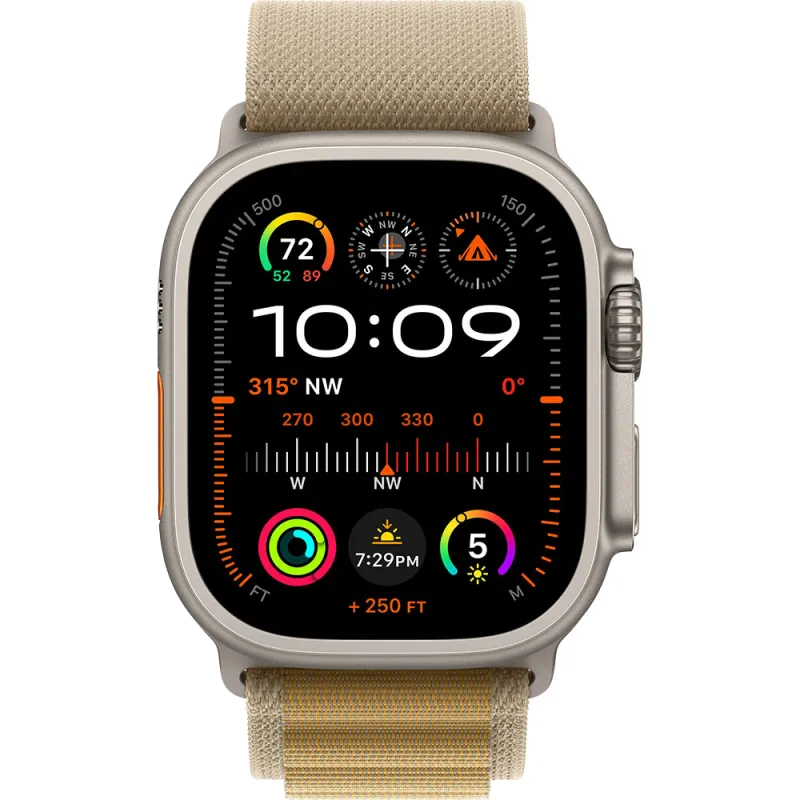 Apple MX4H3WB/A Apple Watch Ultra2 v2 Cellular 49mm Natural Titanium Case with Tan Alpine Loop L, 195949581915