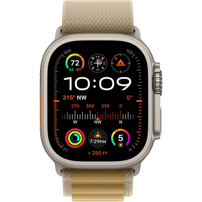 Apple MX4H3WB/A Apple Watch Ultra2 v2 Cellular 49mm Natural Titanium Case with Tan Alpine Loop L, 195949581915