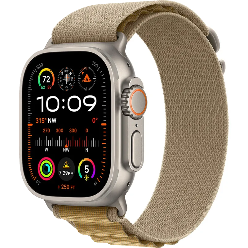 Apple MX4H3WB/A Apple Watch Ultra2 v2 Cellular 49mm Natural Titanium Case with Tan Alpine Loop L, 195949581915