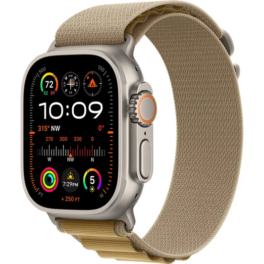 Apple MX4H3WB/A Apple Watch Ultra2 v2 Cellular 49mm Natural Titanium Case with Tan Alpine Loop L, 195949581915