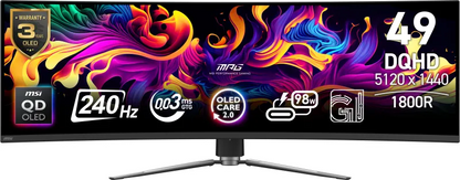 MSI MPG 491CQPX QD-OLED MPG 491CQPX QD-OLED 49inch Monitor Curved DQHD 240Hz 0.03ms 2xHDMI DP, 4711377237932
