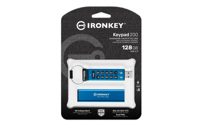 Kingston IKKP200/128GB IronKey Keypad 200, USB-A Flash Drive 128GB, AES-256 Encrypted, 740617330090