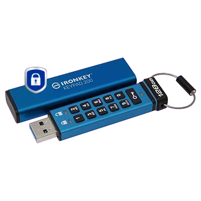 Kingston IKKP200/128GB IronKey Keypad 200, USB-A Flash Drive 128GB, AES-256 Encrypted, 740617330090