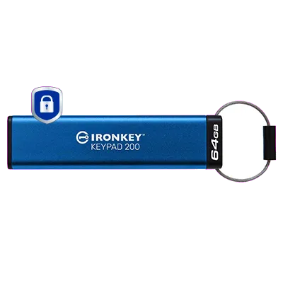 Kingston IKKP200/64GB IronKey Keypad 200, USB-A Flash Drive 64GB, AES-256 Encrypted, 740617330076