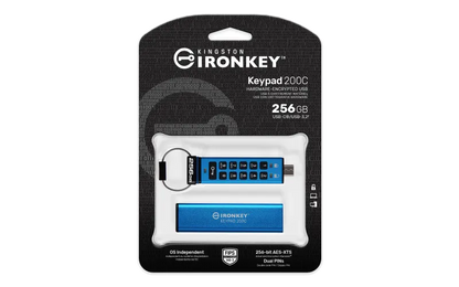Kingston IKKP200C/256GB IronKey Keypad 200, USB-C Flash Drive 256GB, AES-256 Encrypted, 740617336603