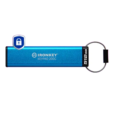 Kingston IKKP200C/512GB IronKey Keypad 200, USB-C Flash Drive 512GB, AES-256 Encrypted, 740617336597
