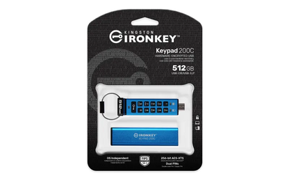 Kingston IKKP200C/512GB IronKey Keypad 200, USB-C Flash Drive 512GB, AES-256 Encrypted, 740617336597
