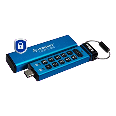 Kingston IKKP200C/32GB IronKey Keypad 200, USB-C Flash Drive 32GB, AES-256 Encrypted, 740617336634