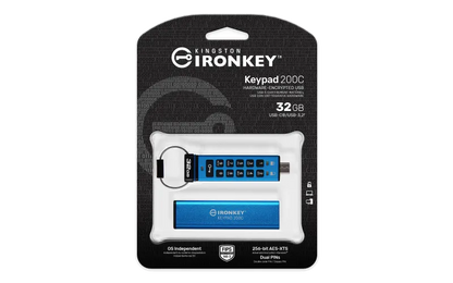 Kingston IKKP200C/32GB IronKey Keypad 200, USB-C Flash Drive 32GB, AES-256 Encrypted, 740617336634