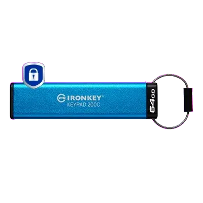 Kingston IKKP200C/64GB IronKey Keypad 200, USB-C Flash Drive 64GB, AES-256 Encrypted, 740617336627